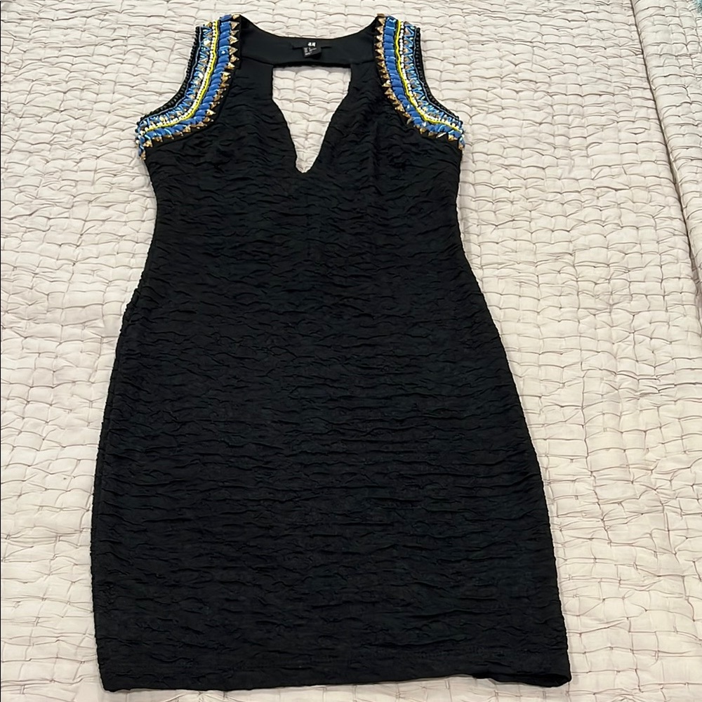 Black Sleeveless Dress with Beaded Shoulders